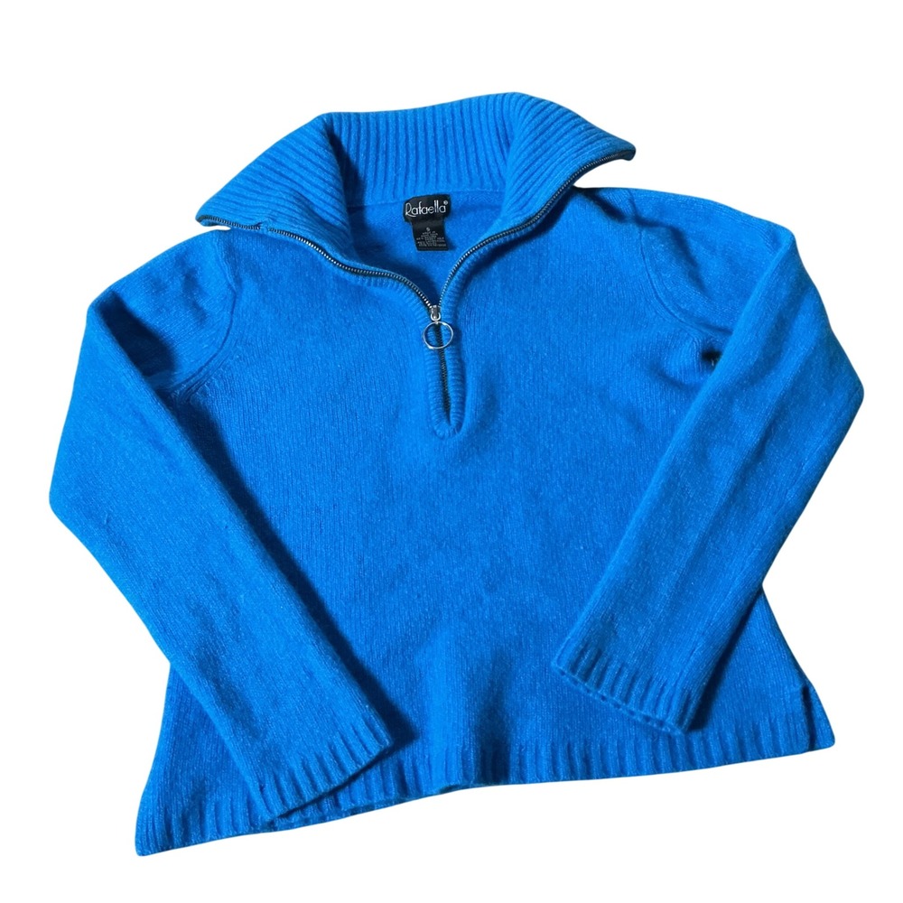 Rafaella Angora Lambswool Quarter Zip Sweater Womens S Blue Fuzzy Ring Pull Knit